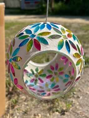 Plaster and Stained Glass Bird Perch/Feeder